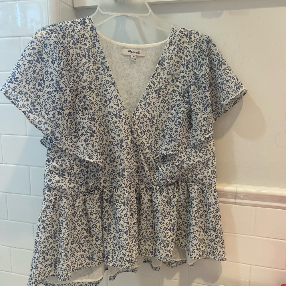 Madewell Blue and White Floral Blouse
